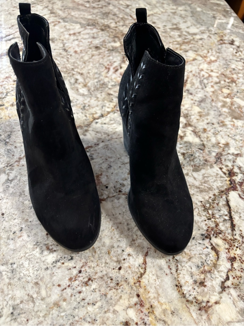 Carlos Santana Black Suede Ankle Booties with Braided Side Detail